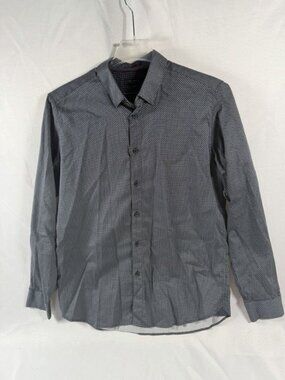 Ted Baker London Mens Navy Blue Print Cotton Button Down Shirt Size 5 Large